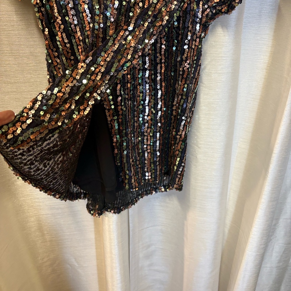 Karlie Black & Rose Gold Sequin Dress V-Neck Dolman Sleeve Medium Party Cocktail - Picture 14 of 15